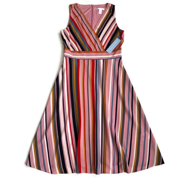 London Times Midi Dress Sleeveless Striped Pink - Picture 2 of 6